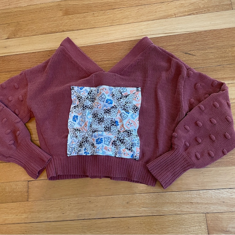 Rust Colored Sweater with Vintage Quilt Patch